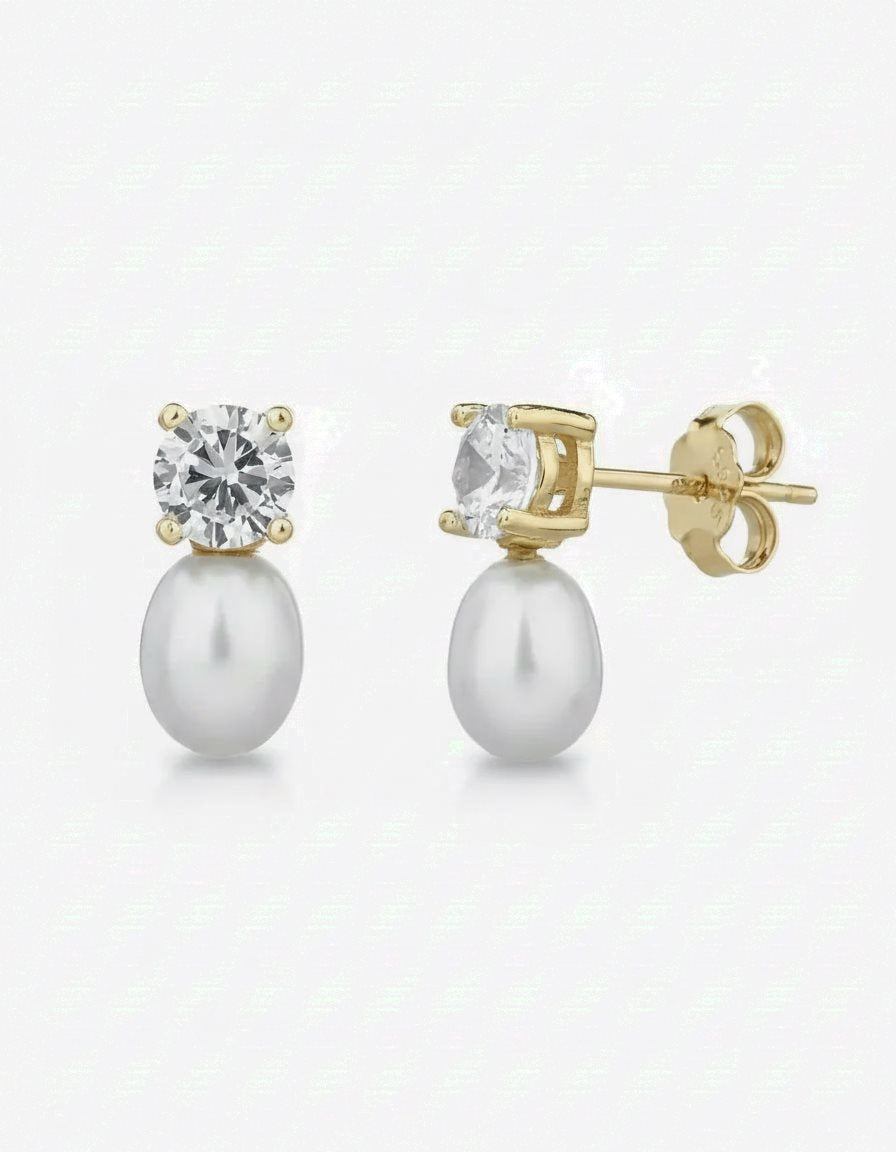עגילי פנינה – צמוד וטיפת פנינה | ציפוי זהב 14K - JUL Jewelry