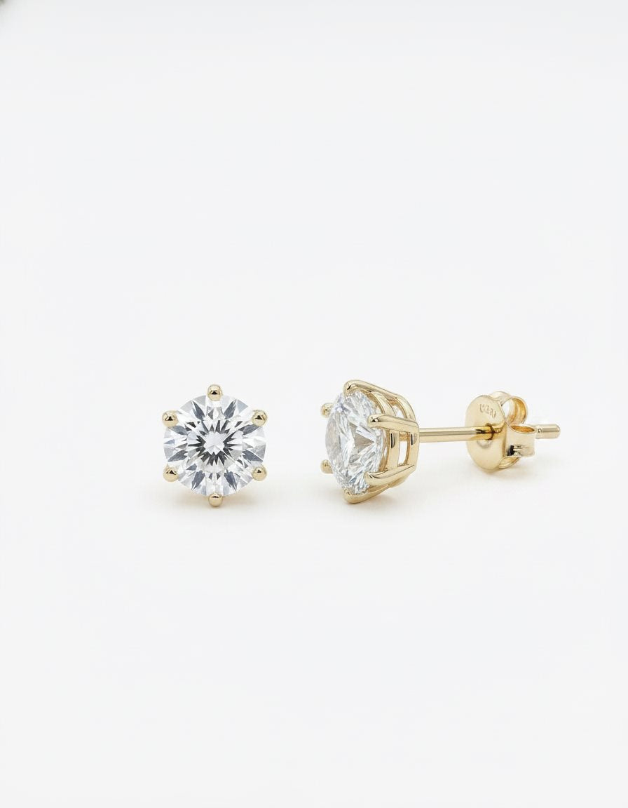 עגילי גלאם – סוליטר גדול | ציפוי זהב 14K - JUL Jewelry