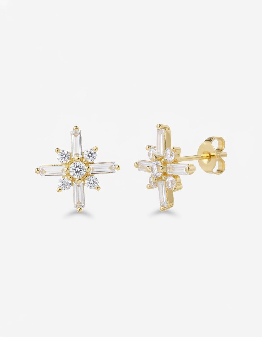 עגילי כוכבה – צמוד פרח באגט | ציפוי זהב 14K - JUL Jewelry