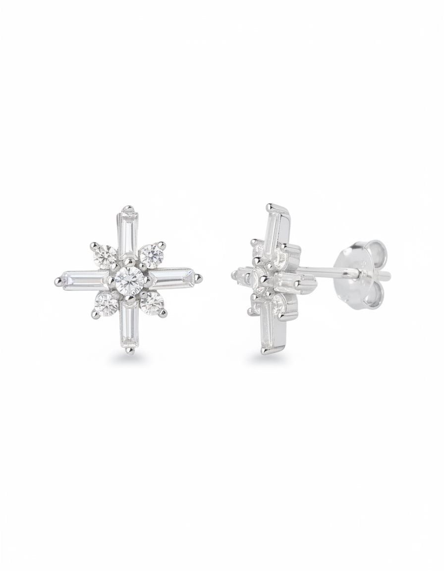 עגילי כוכבה – צמוד פרח באגט | כסף 925 - JUL Jewelry