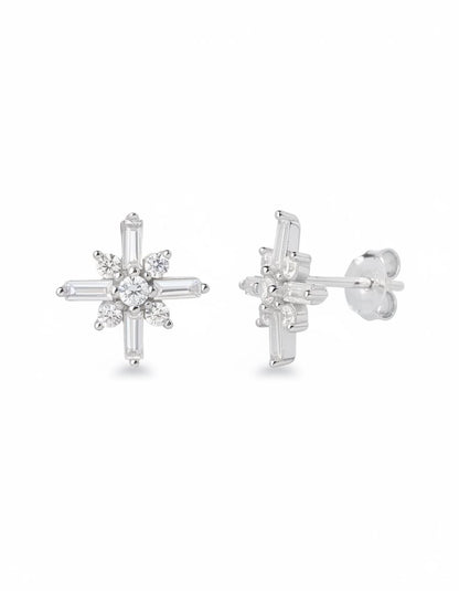 עגילי כוכבה – צמוד פרח באגט | כסף 925 - JUL Jewelry
