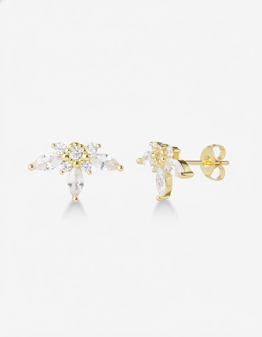עגילי חבצלת – צמוד מניפת עלים | ציפוי זהב 14K - JUL Jewelry