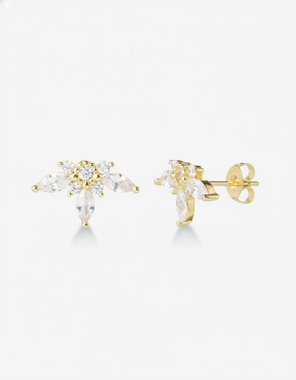 עגילי חבצלת – צמוד מניפת עלים | ציפוי זהב 14K - JUL Jewelry