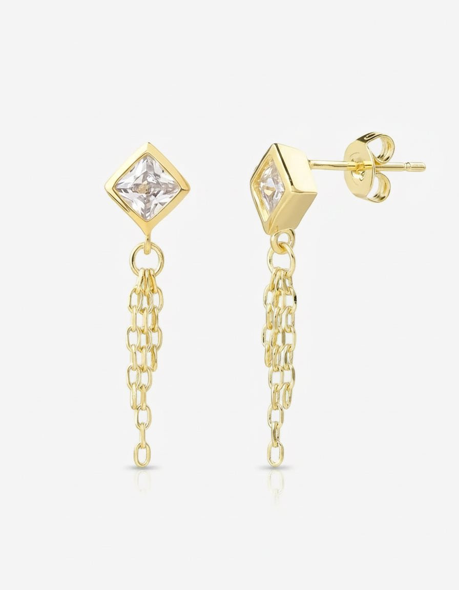 עגילי אנבל – בזל עם גדיל שרשרת | ציפוי זהב 14K - JUL Jewelry